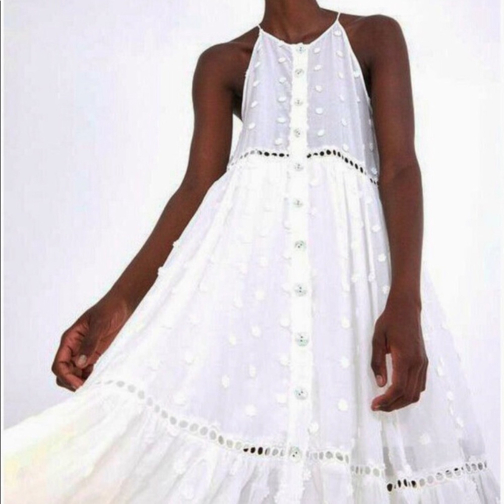 FARM RIO Harmonia Button Front Fringe Cami Dress